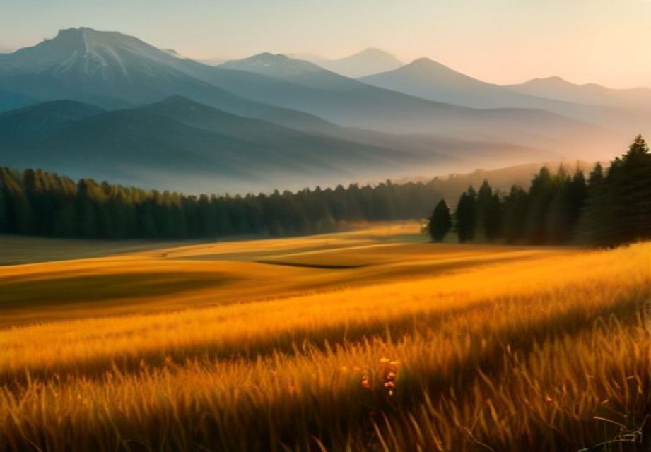 山あいの花畑の夕景